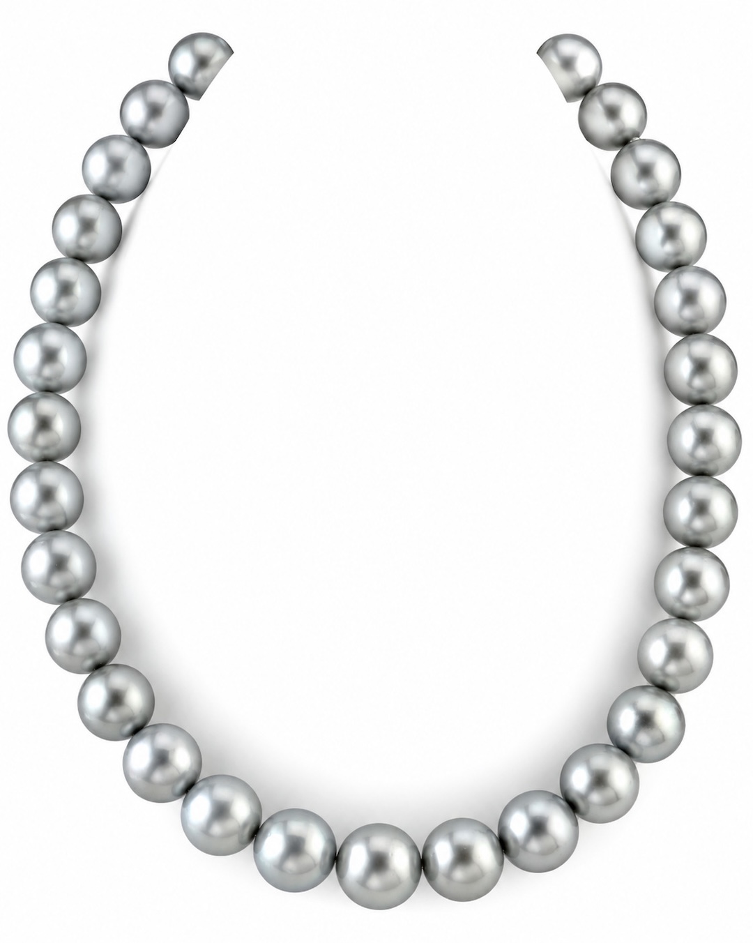 12-14mm Round Platinum Silver Tahitian South Sea Pearl Necklace - AAA Quality