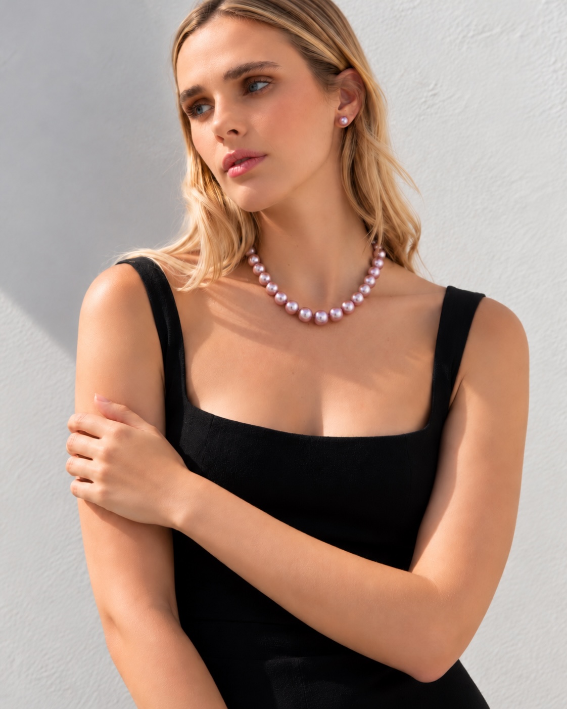 12-14mm Pink Freshwater Pearl Necklace - AAA Quality - Secondary Image