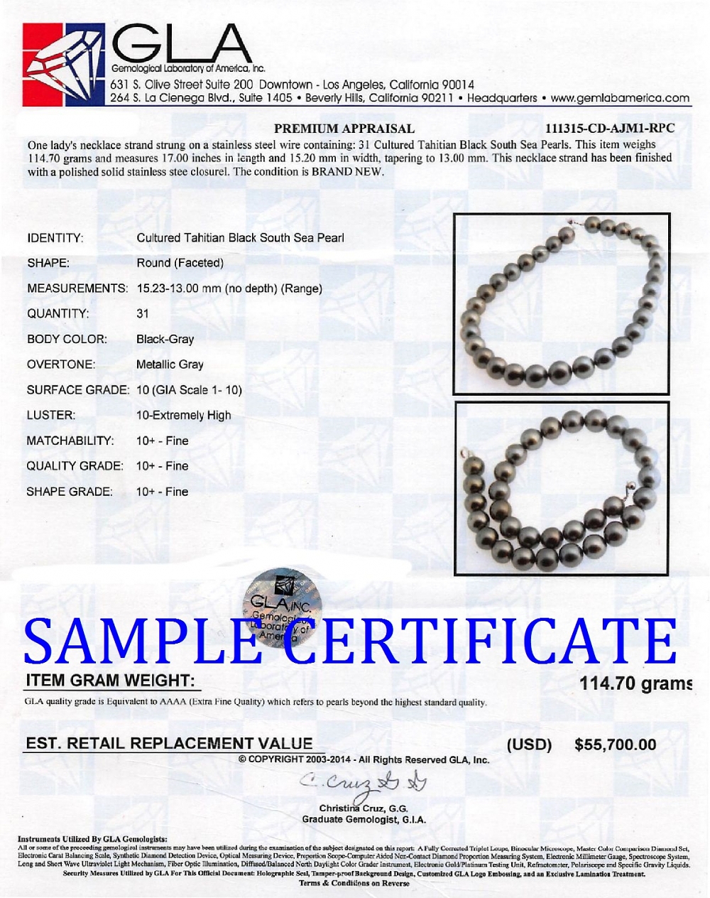 13-15mm Tahitian South Sea Pearl Necklace - AAA Quality