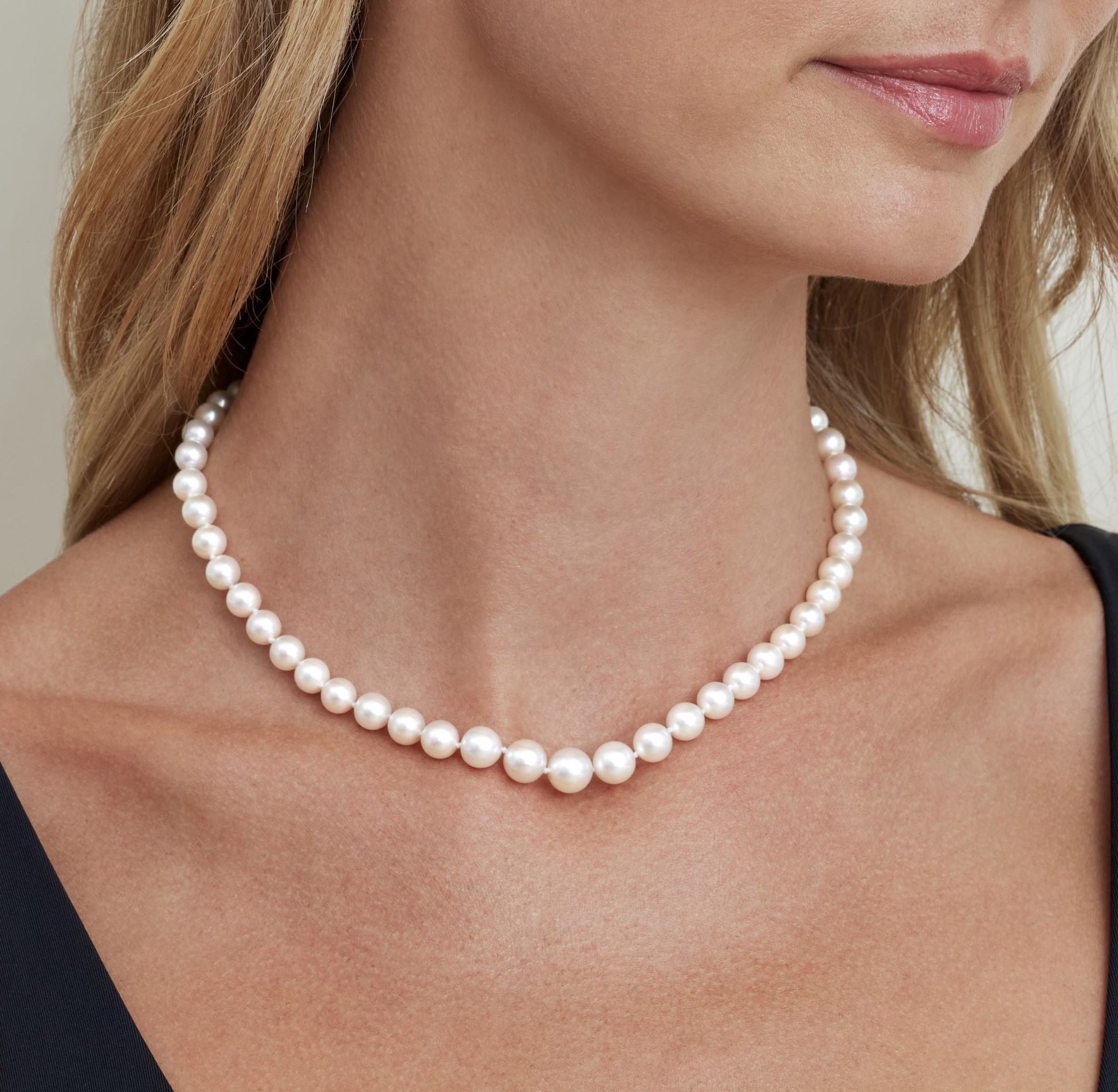 6.0-9.0mm Japanese Akoya White Graduated Pearl Necklace - AAA Quality