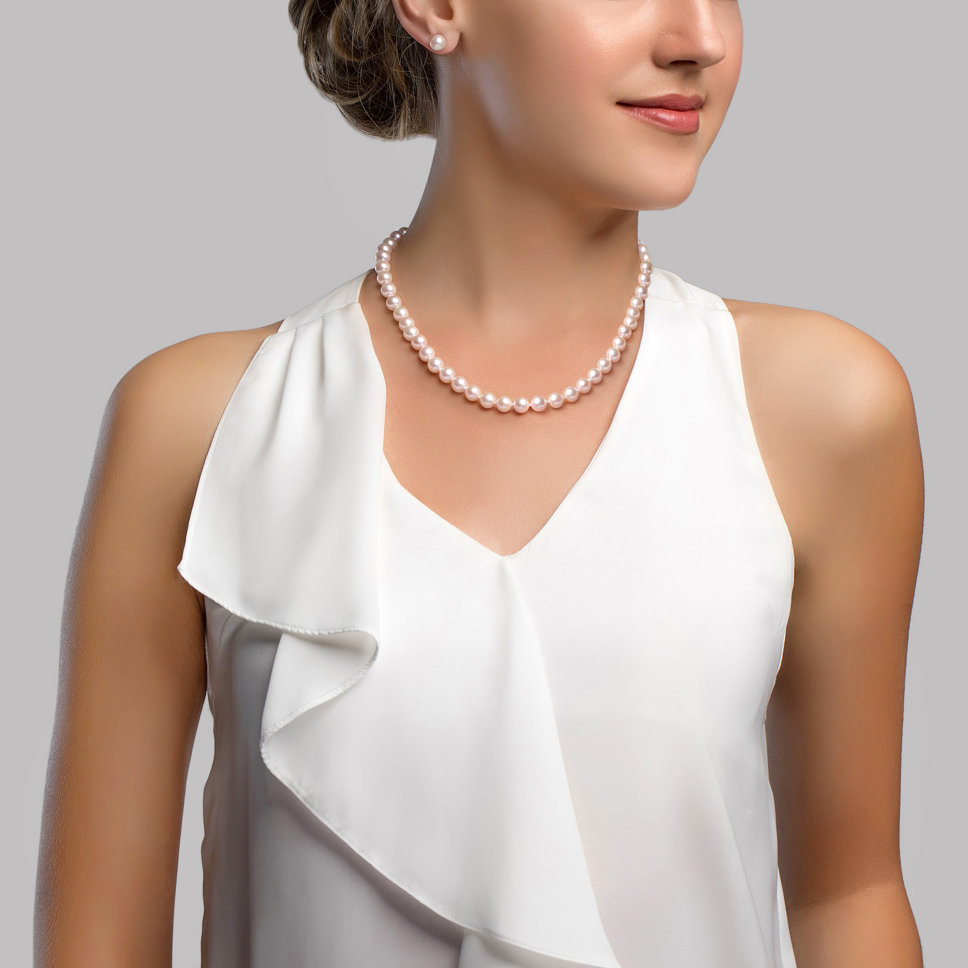 7-7.5mm White Freshwater Choker Length Pearl Necklace - AAAA Quality