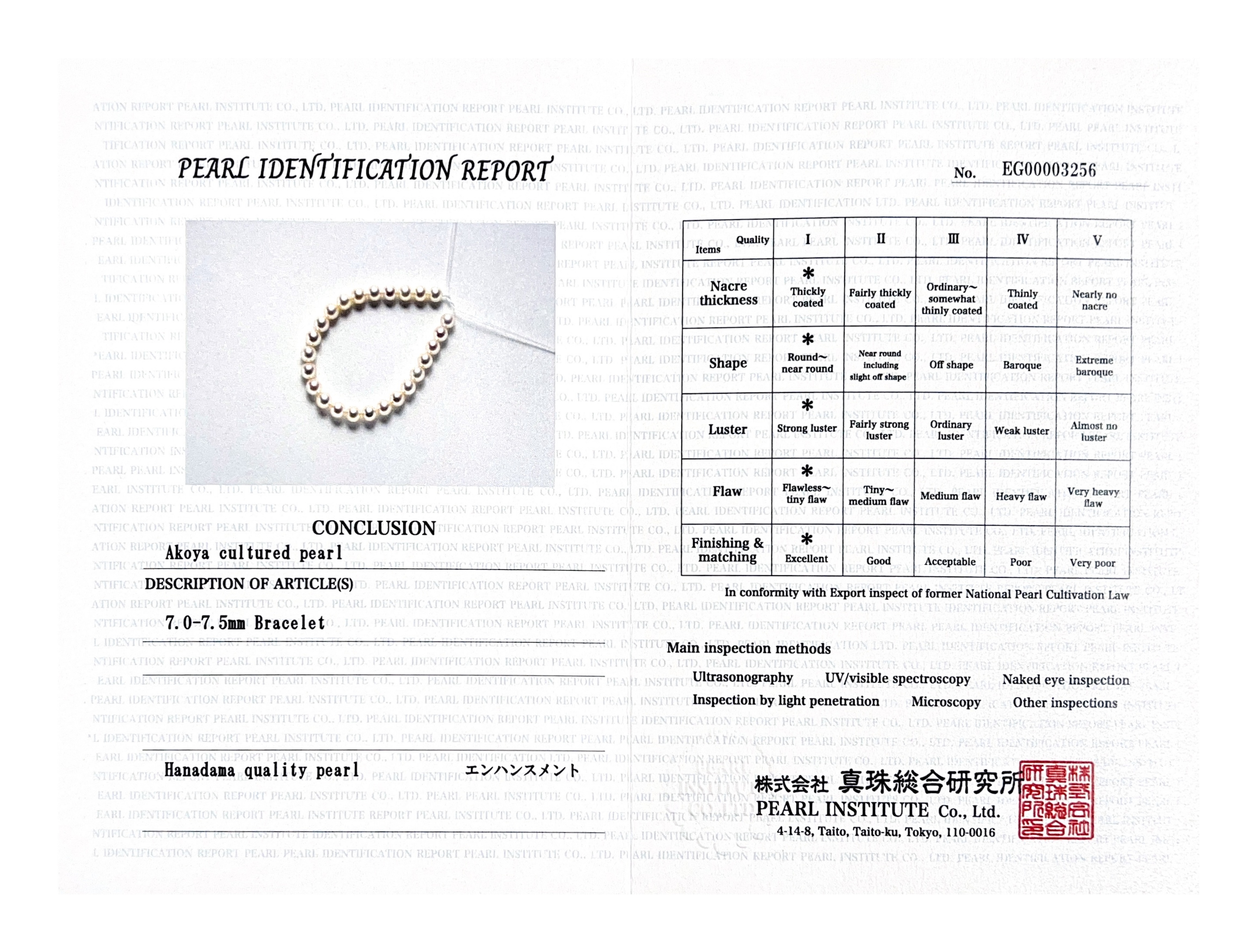 7.0-7.5mm Hanadama Akoya White Pearl Bracelet