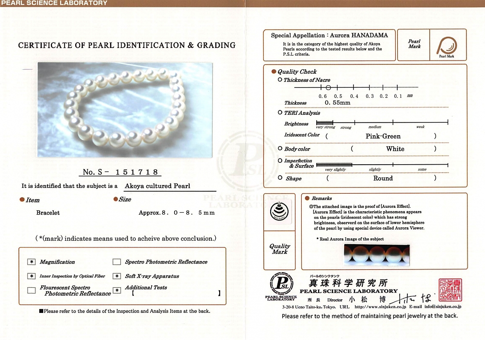 8.0-8.5mm Hanadama Akoya White Pearl Bracelet