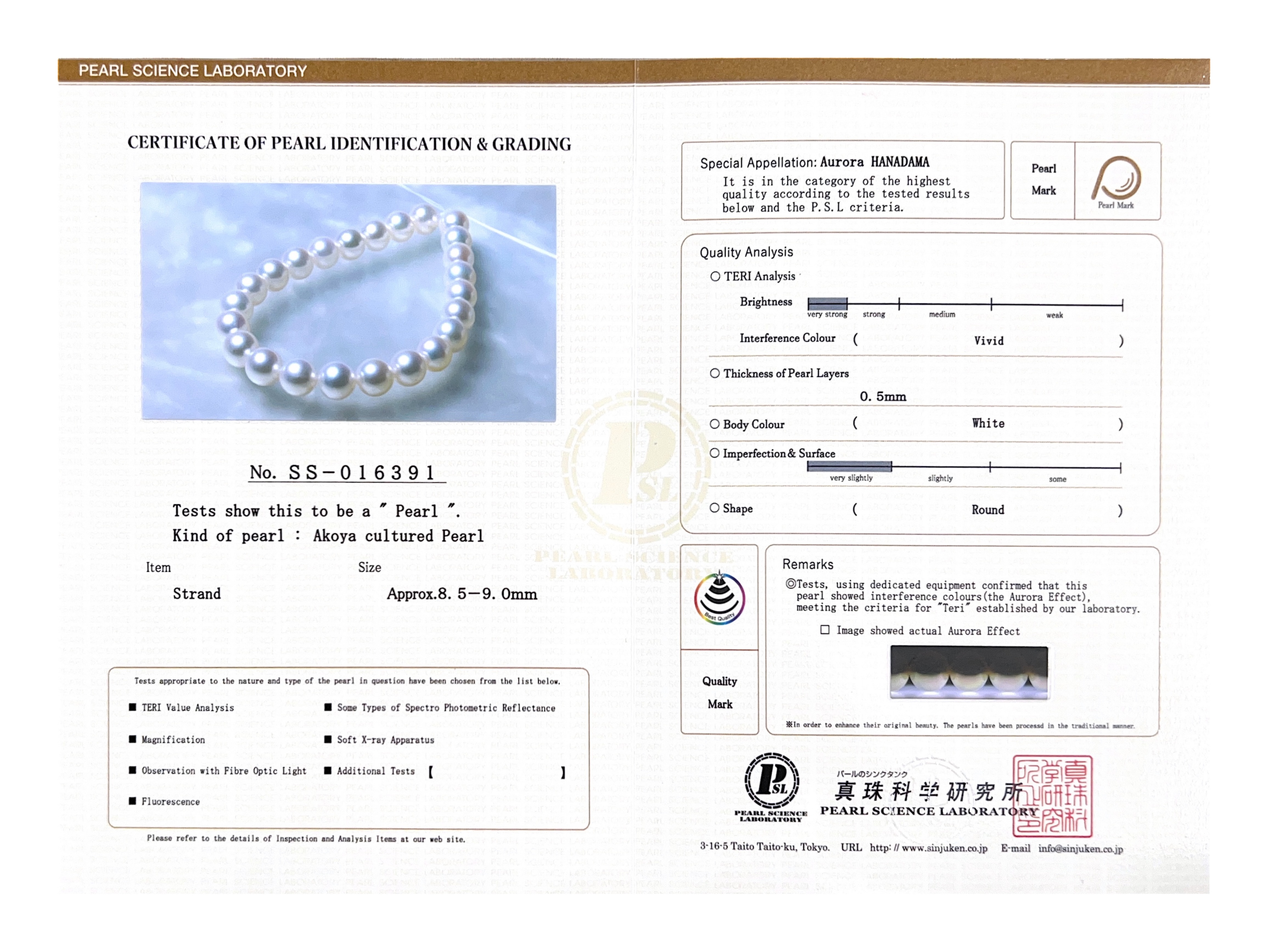 8.5-9.0mm Hanadama Akoya White Pearl Bracelet