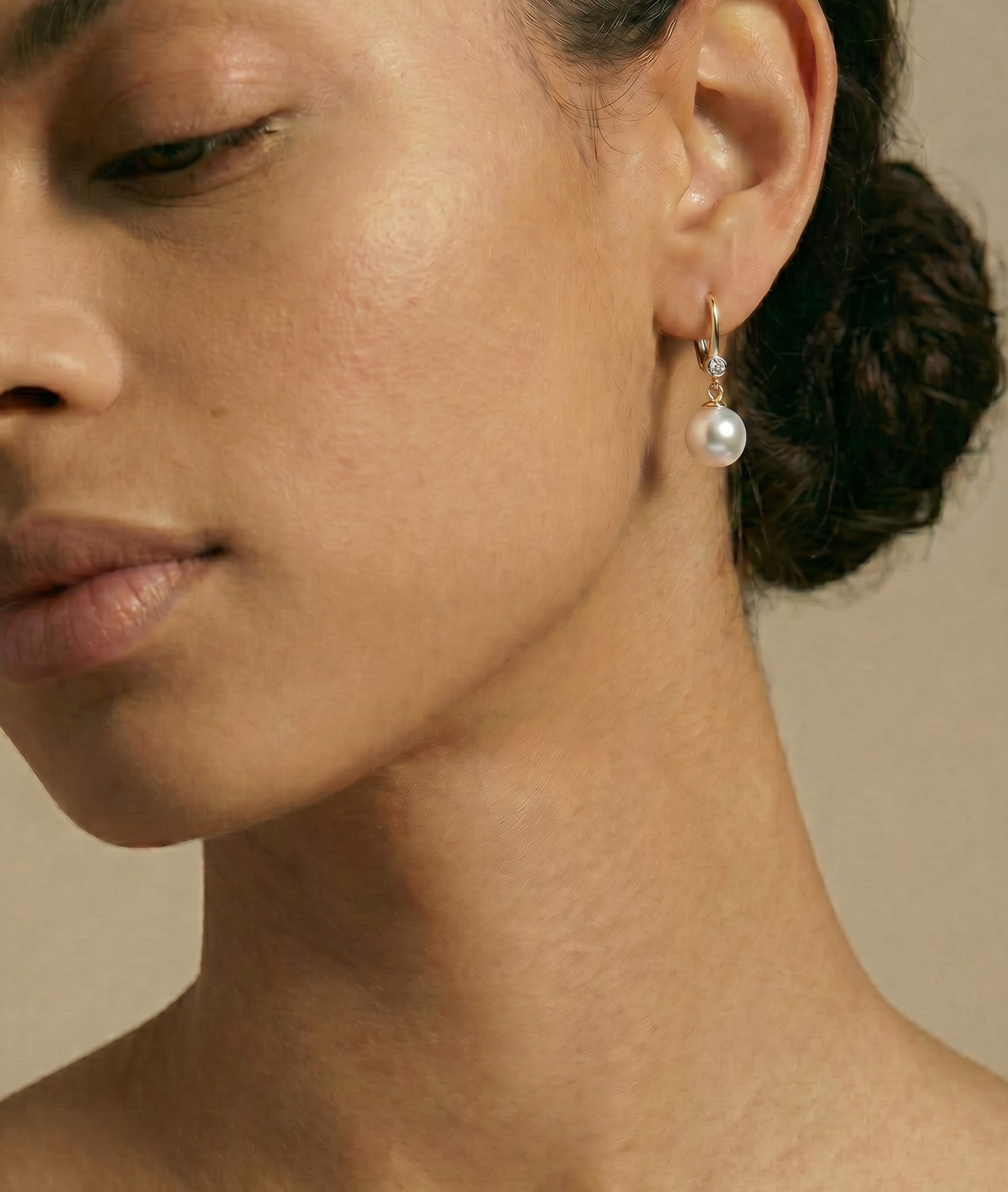 South Sea Pearl & Diamond Michelle Earrings - Model Image