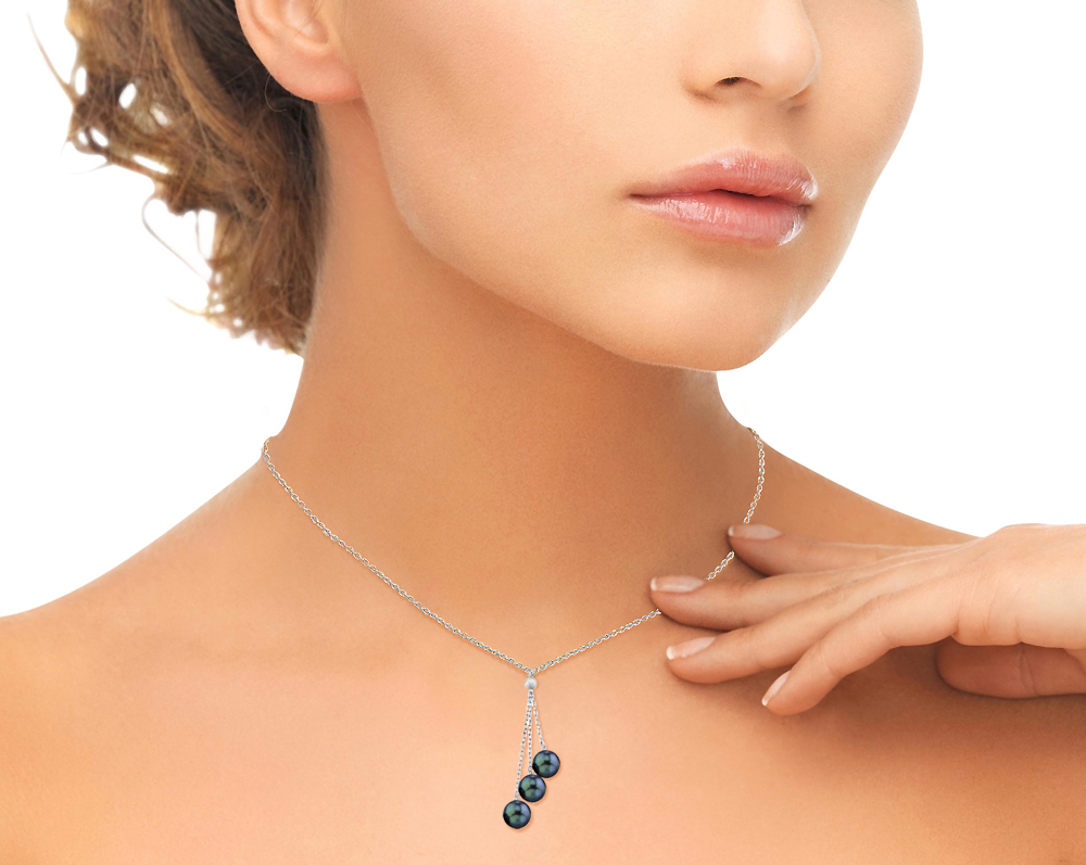 14K Gold Black Japanese Akoya Pearl Tincup Cluster Pendant
