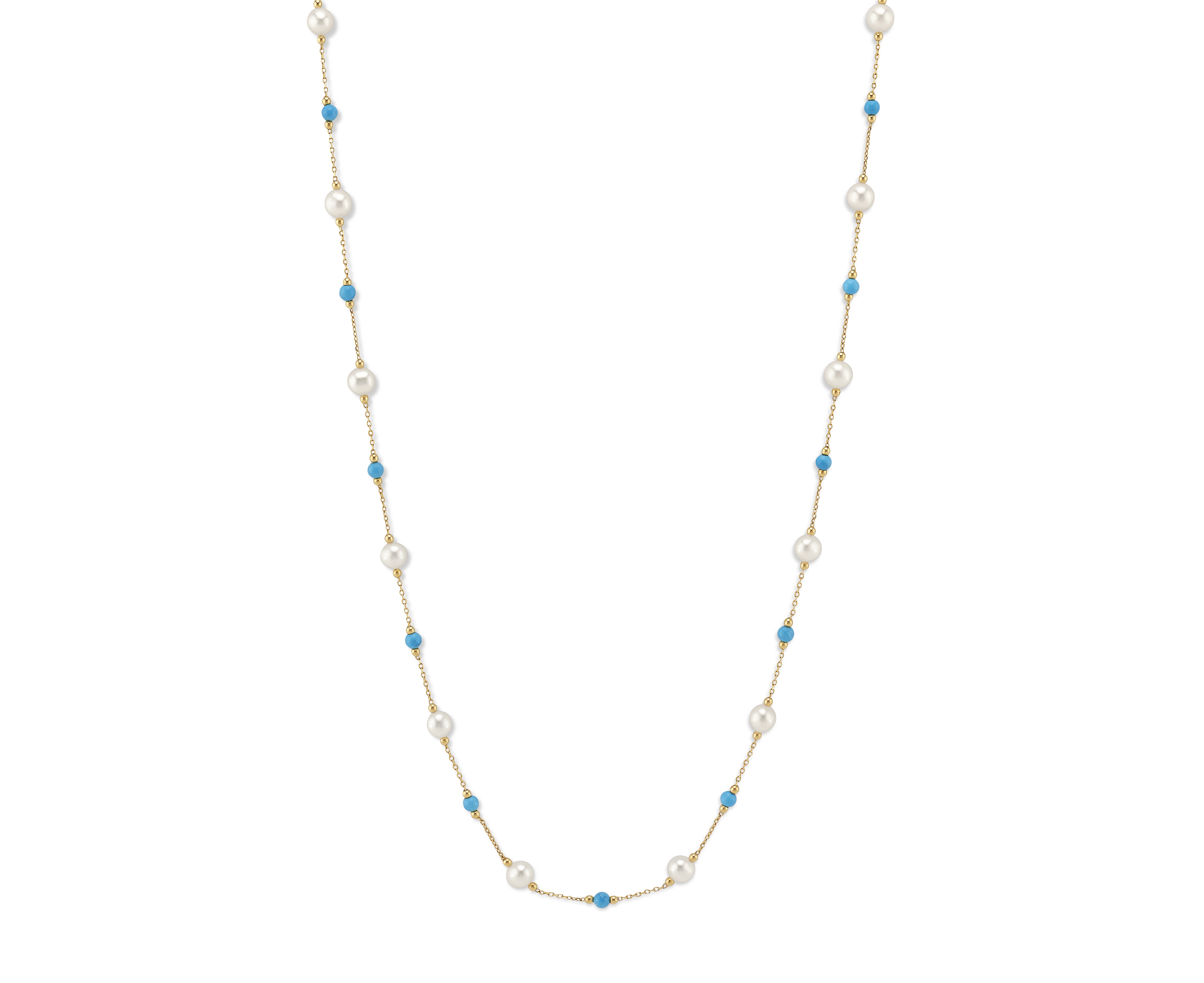White Freshwater Pearl Tincup Turquoise Necklace