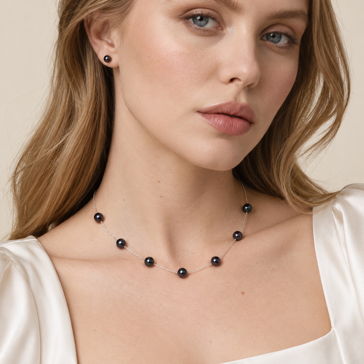 Japanese Akoya Black Pearl Tincup Necklace - Secondary Image