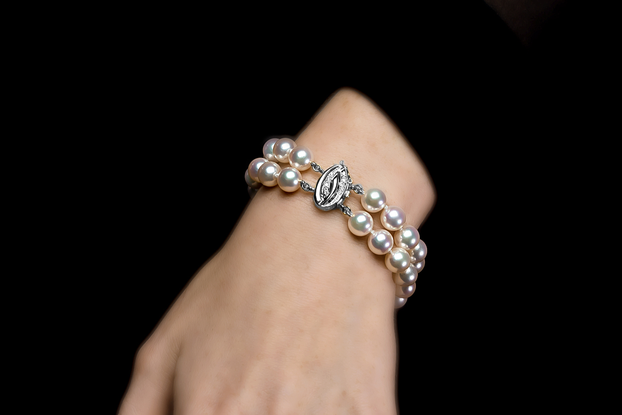 Japanese Large Akoya White Pearl Double Bracelet
