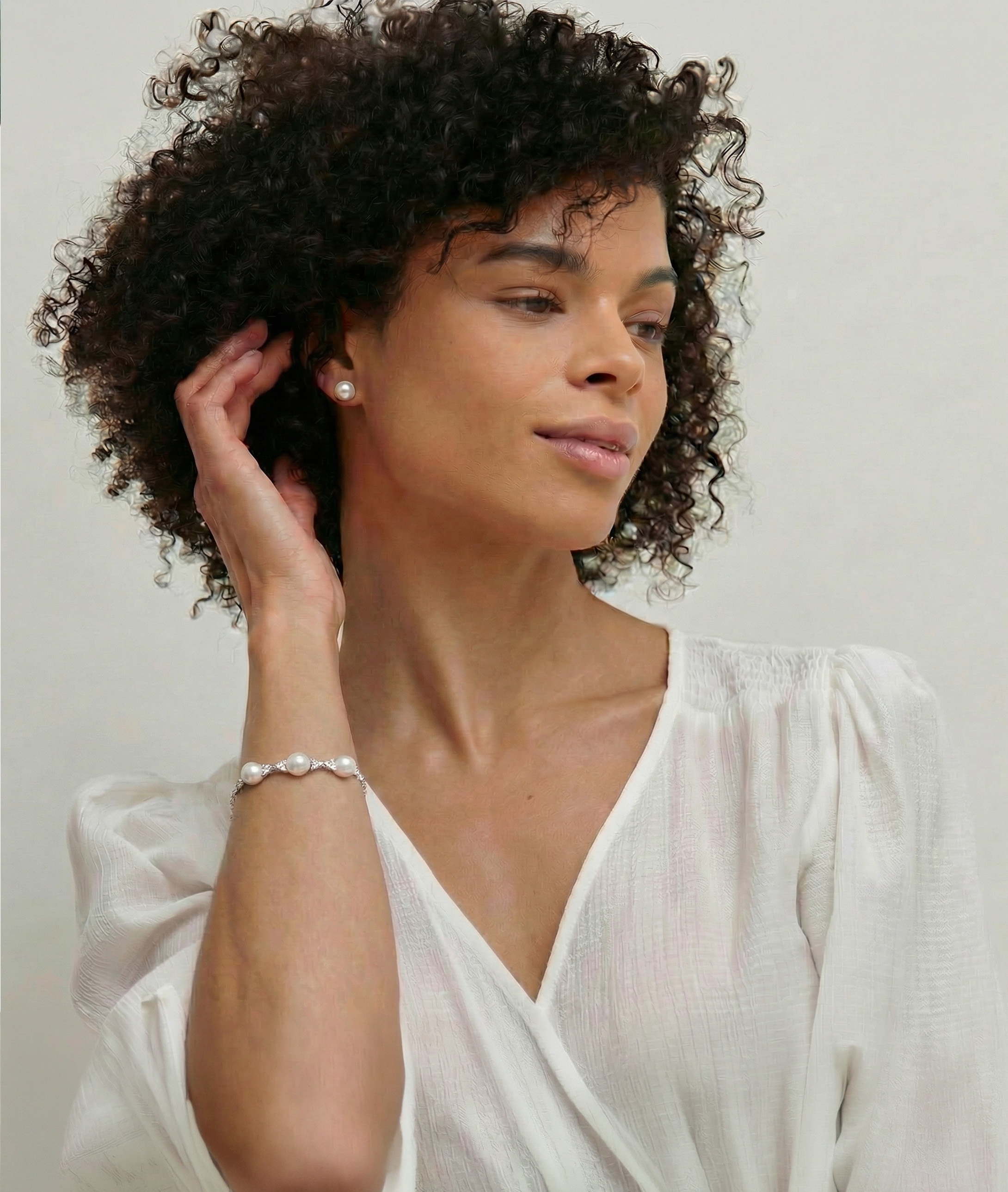 White Freshwater Pearl Rory Bracelet - Model Image