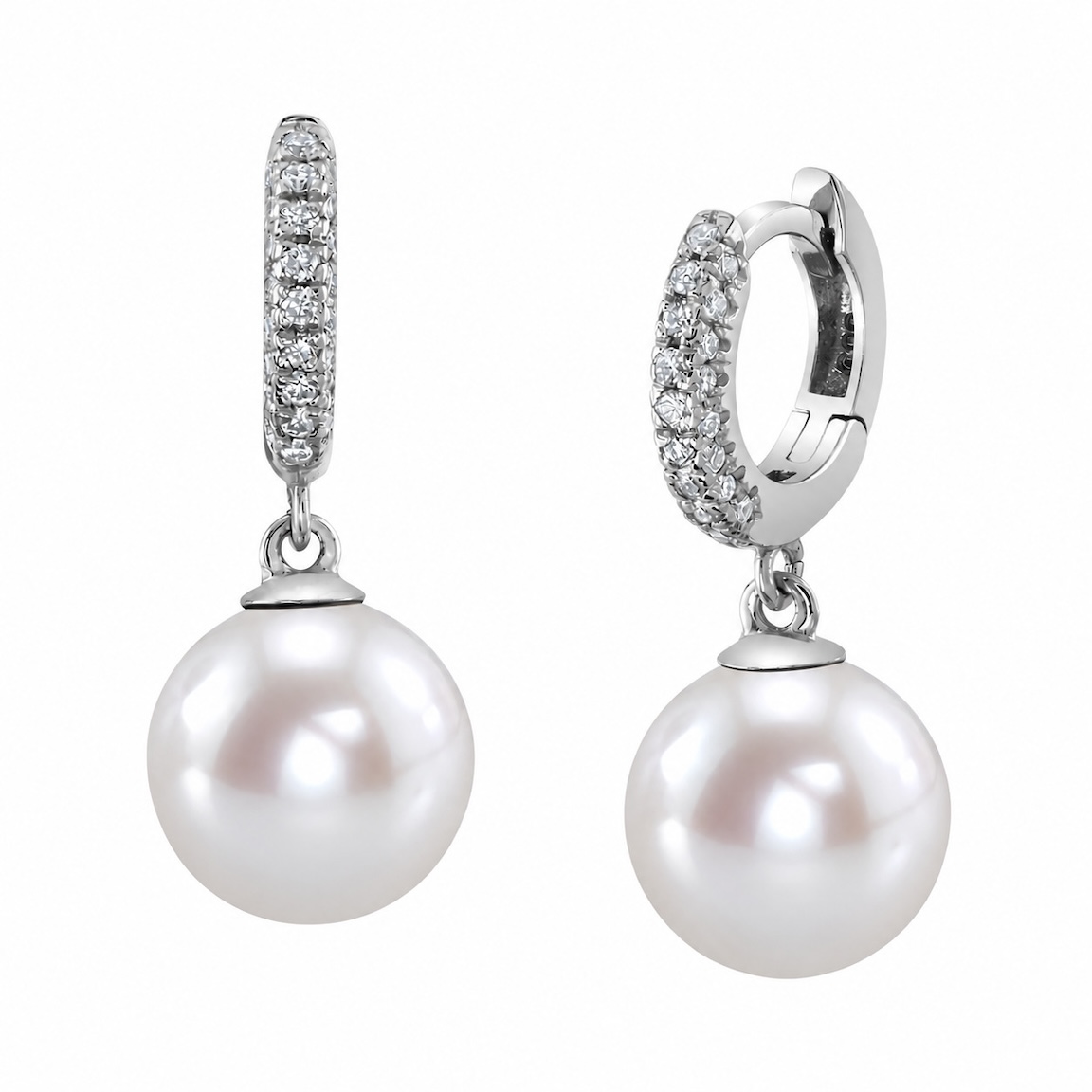 Freshwater Pearl & Diamond Huggie Eileen Earrings