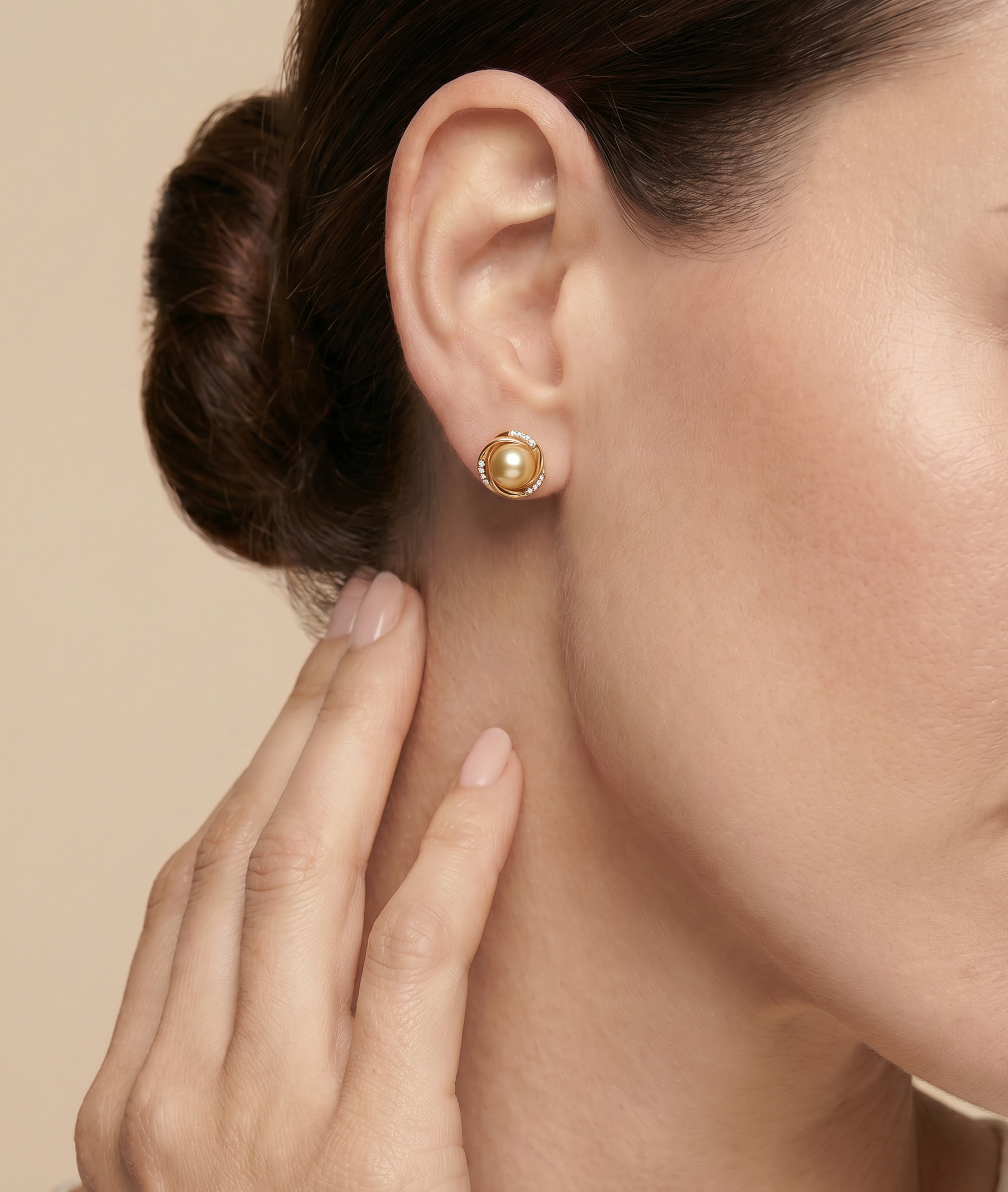 Golden South Sea Pearl and Diamond Lexi Earrings - Model Image