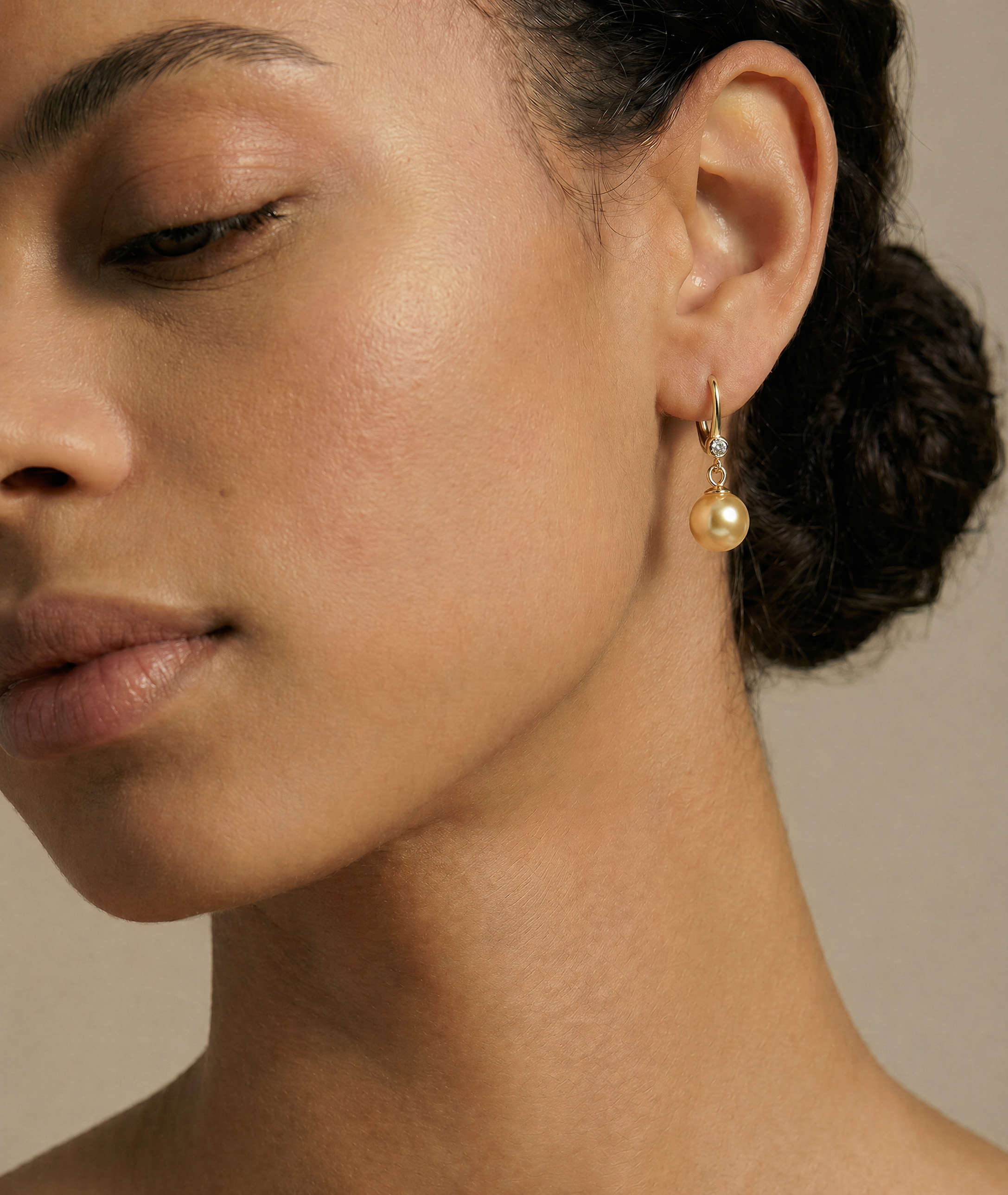 Golden Pearl & Diamond Michelle Earrings - Model Image