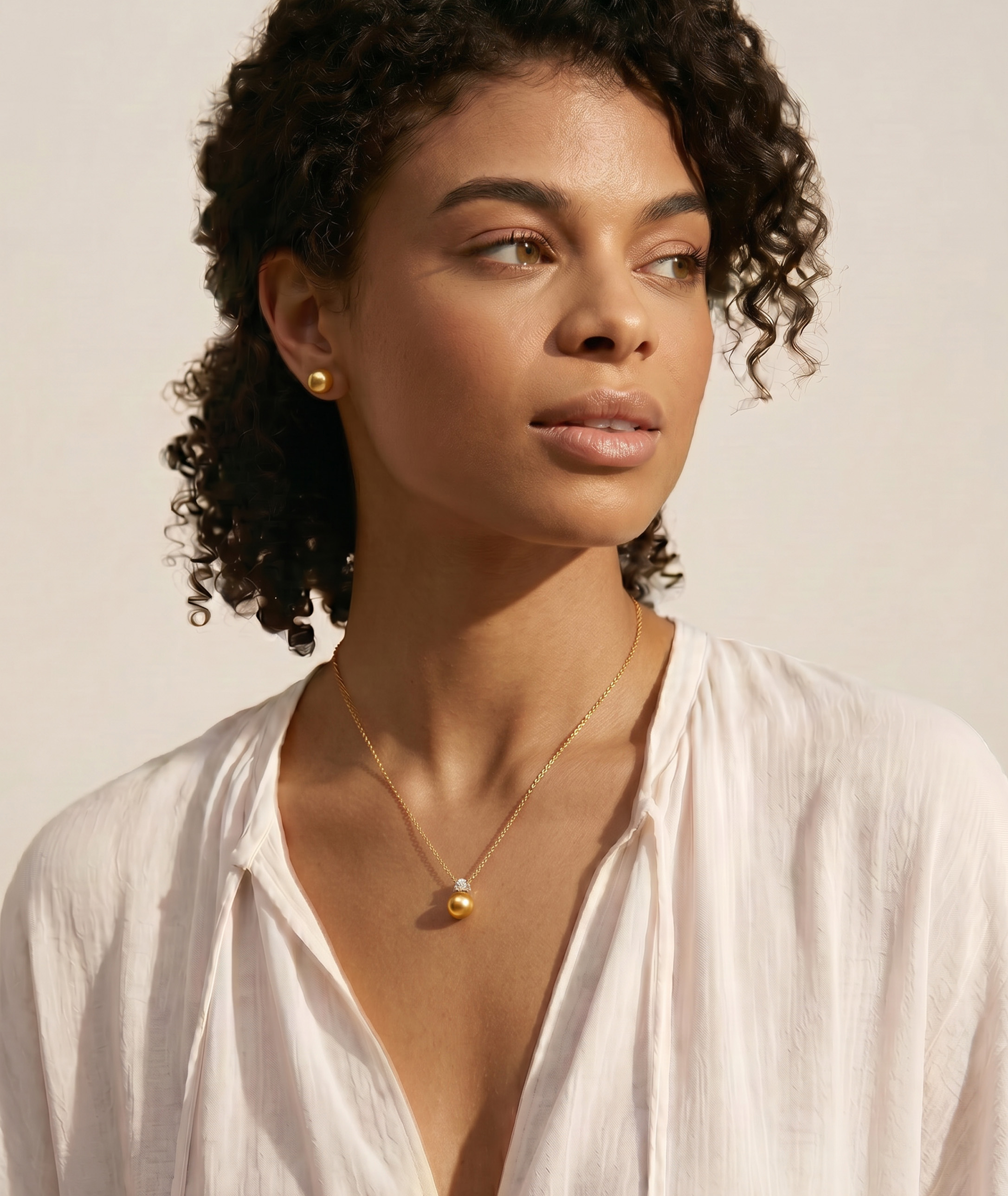 Golden South Sea Pearl & Diamond Ellie Pendant - Model Image