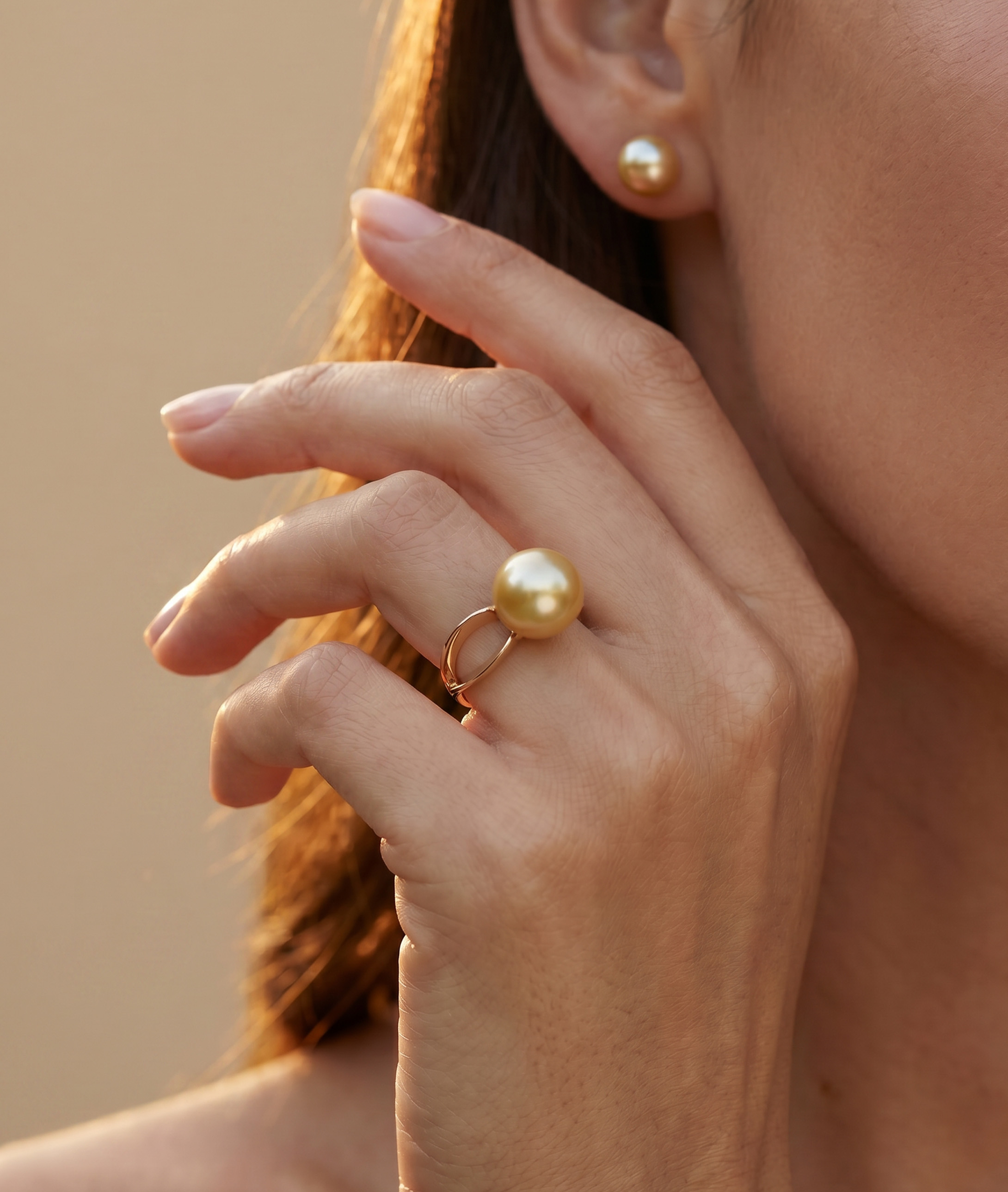 Golden South Sea Pearl Lana Ring - Model Image