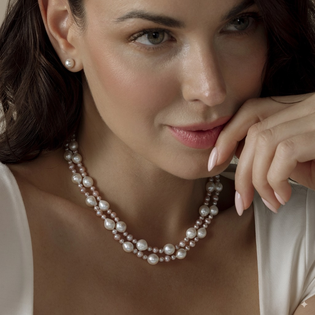 3-8mm Freshwater Multicolor Double Pearl Necklace - AAA Quality