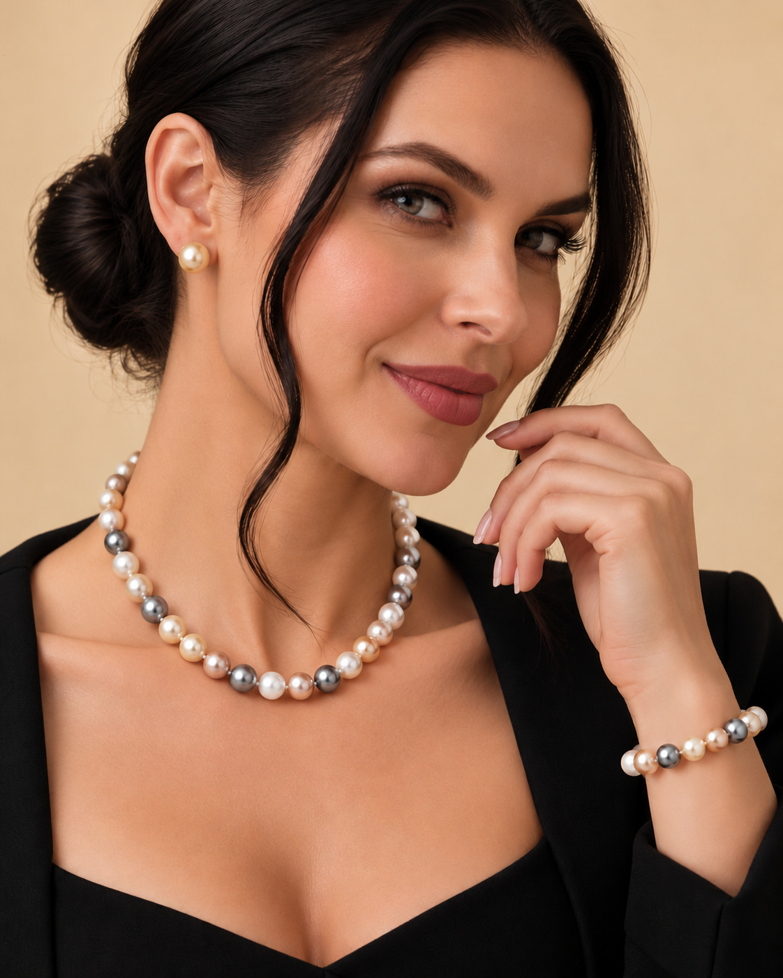 10-12mm South Sea & Freshwater Multicolor Pearl Necklace - AAA Quality - Secondary Image