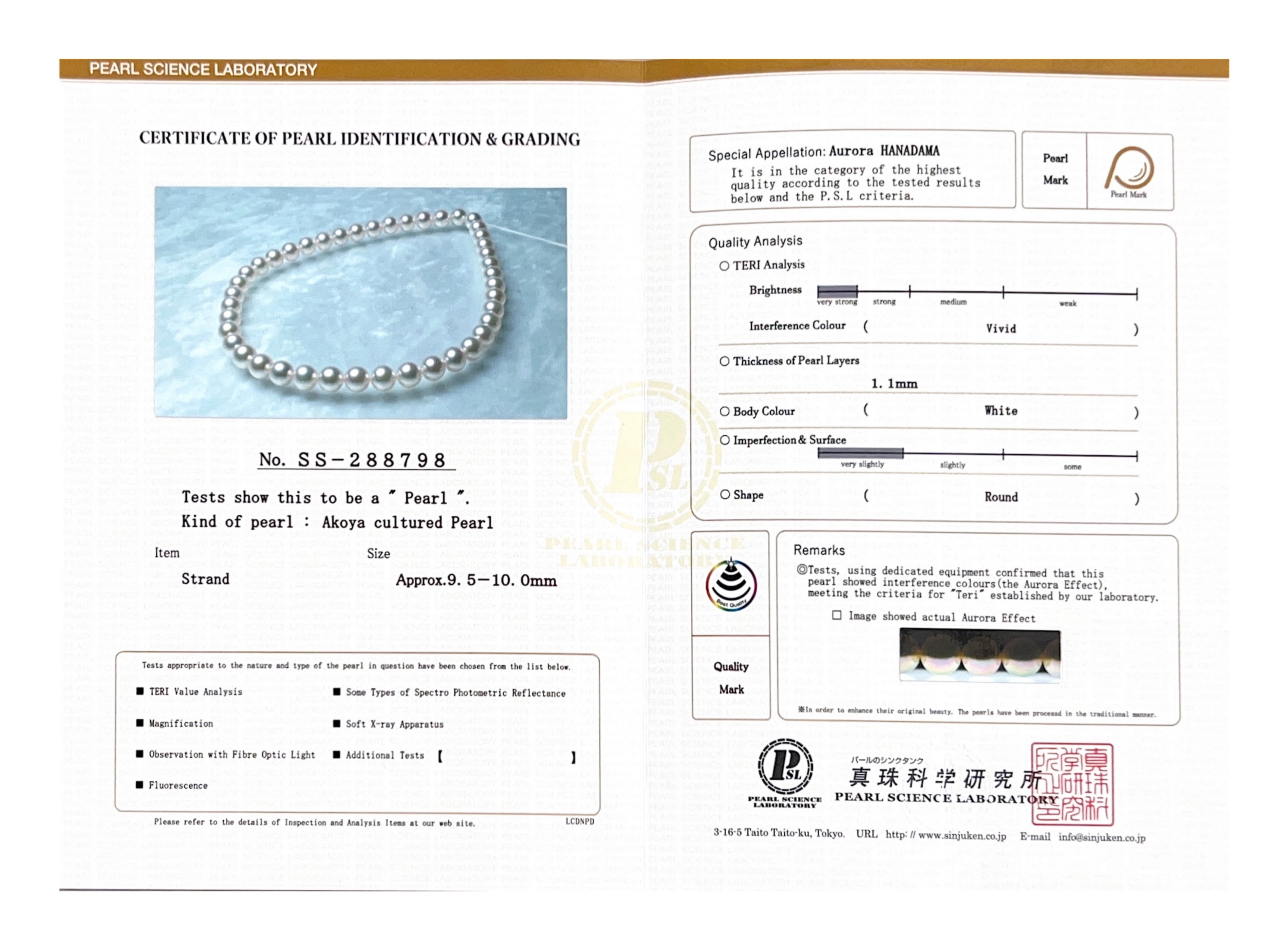 9.5-10mm Hanadama Akoya White Pearl Necklace