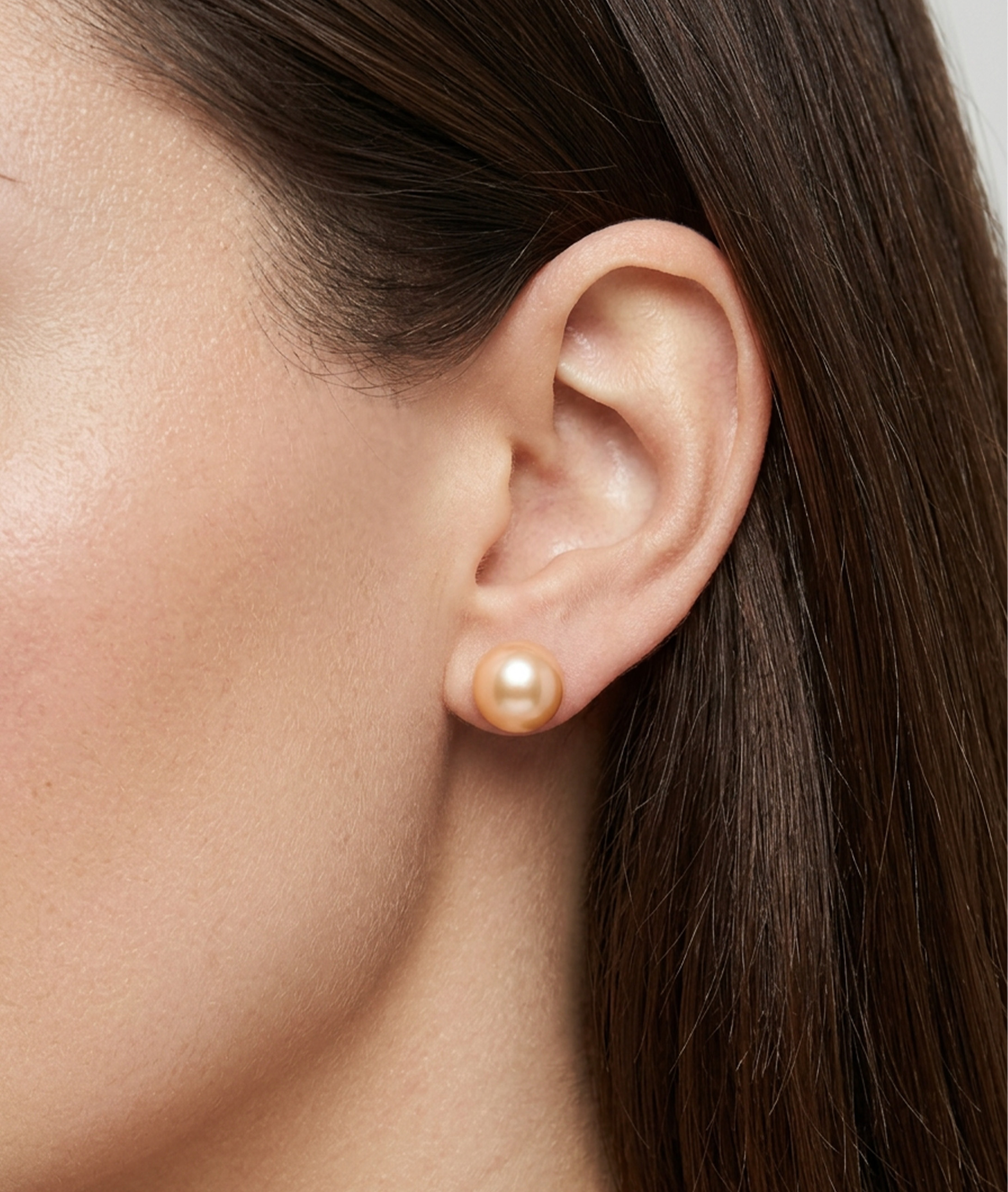 10mm Peach Freshwater Round Pearl Stud Earrings - Secondary Image