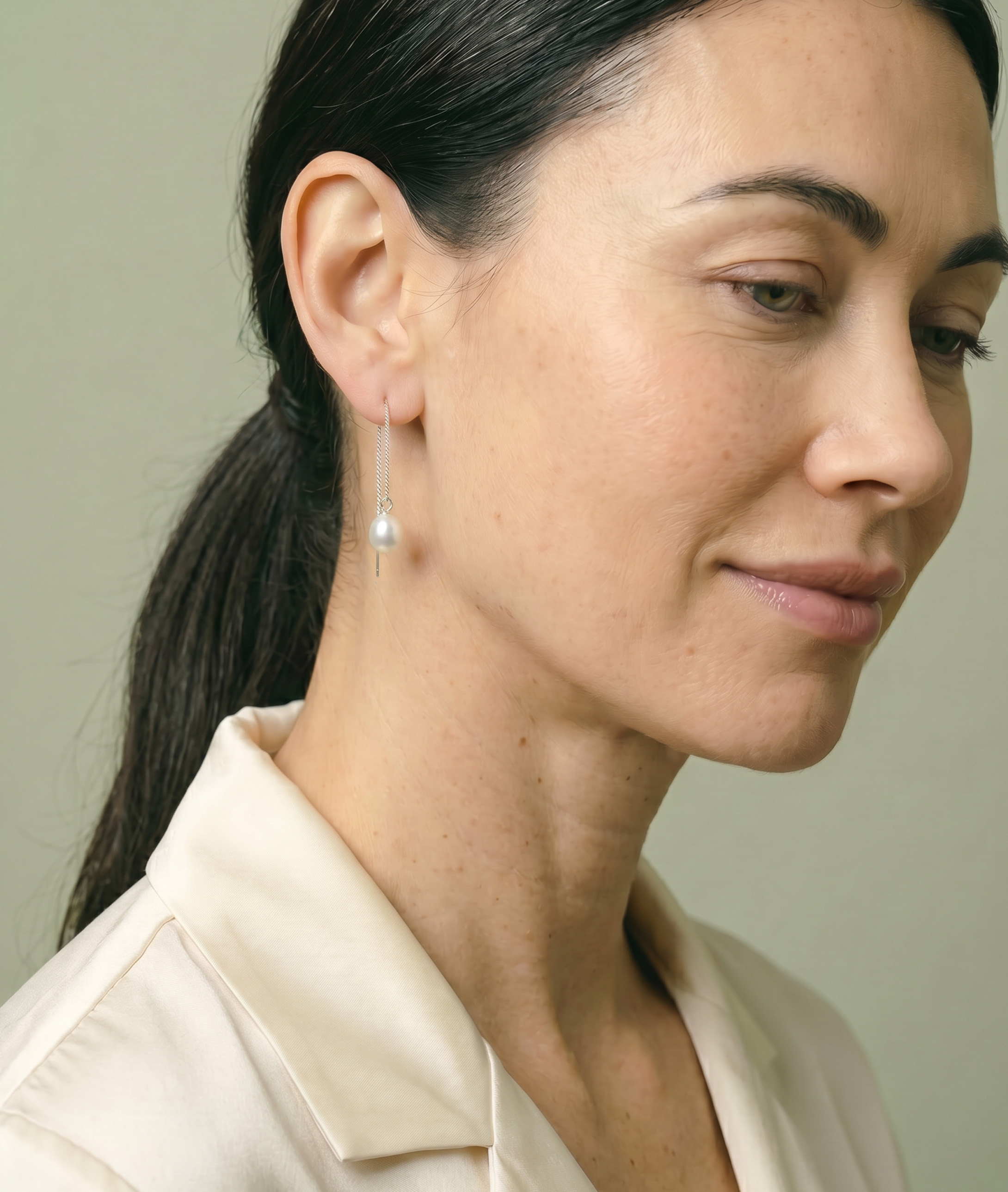 White Freshwater Pearl Bonnie Earrings - Model Image