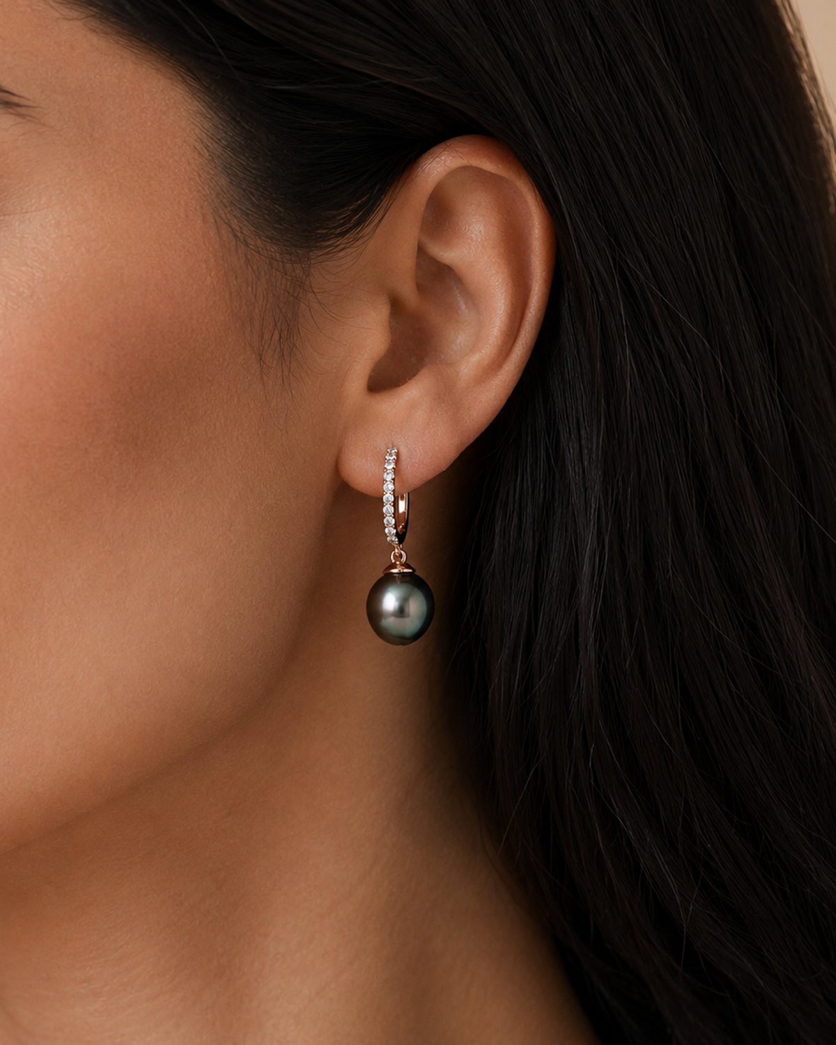 Tahitian South Sea Pearl Rose Gold Plated Zara Earrings - Secondary Image