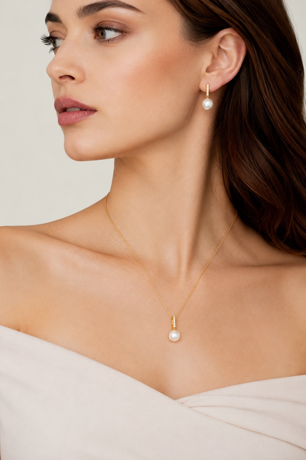 Akoya Pearl Dangling Diamond Pendant & Earrings - Third Image