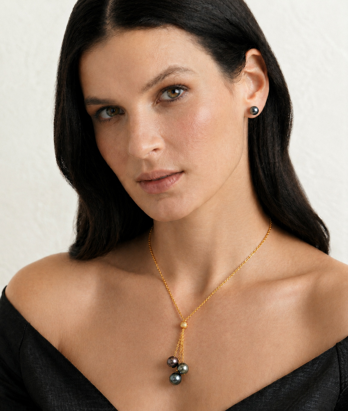 14K Gold Multicolor Tahitian Pearl Tincup Cluster Pendant - Third Image