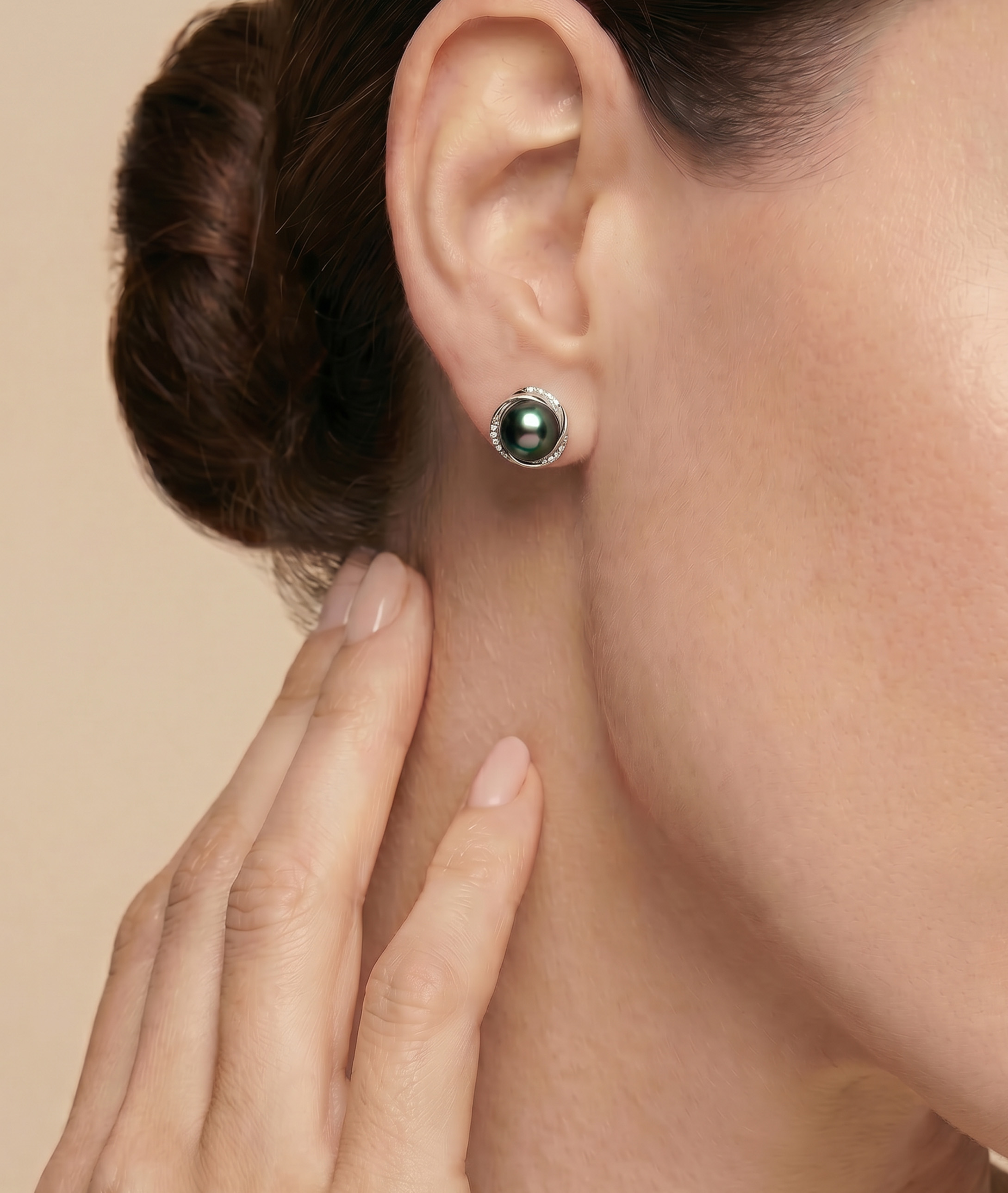 Tahitian South Sea Pearl and Diamond Lexi Earrings - Model Image