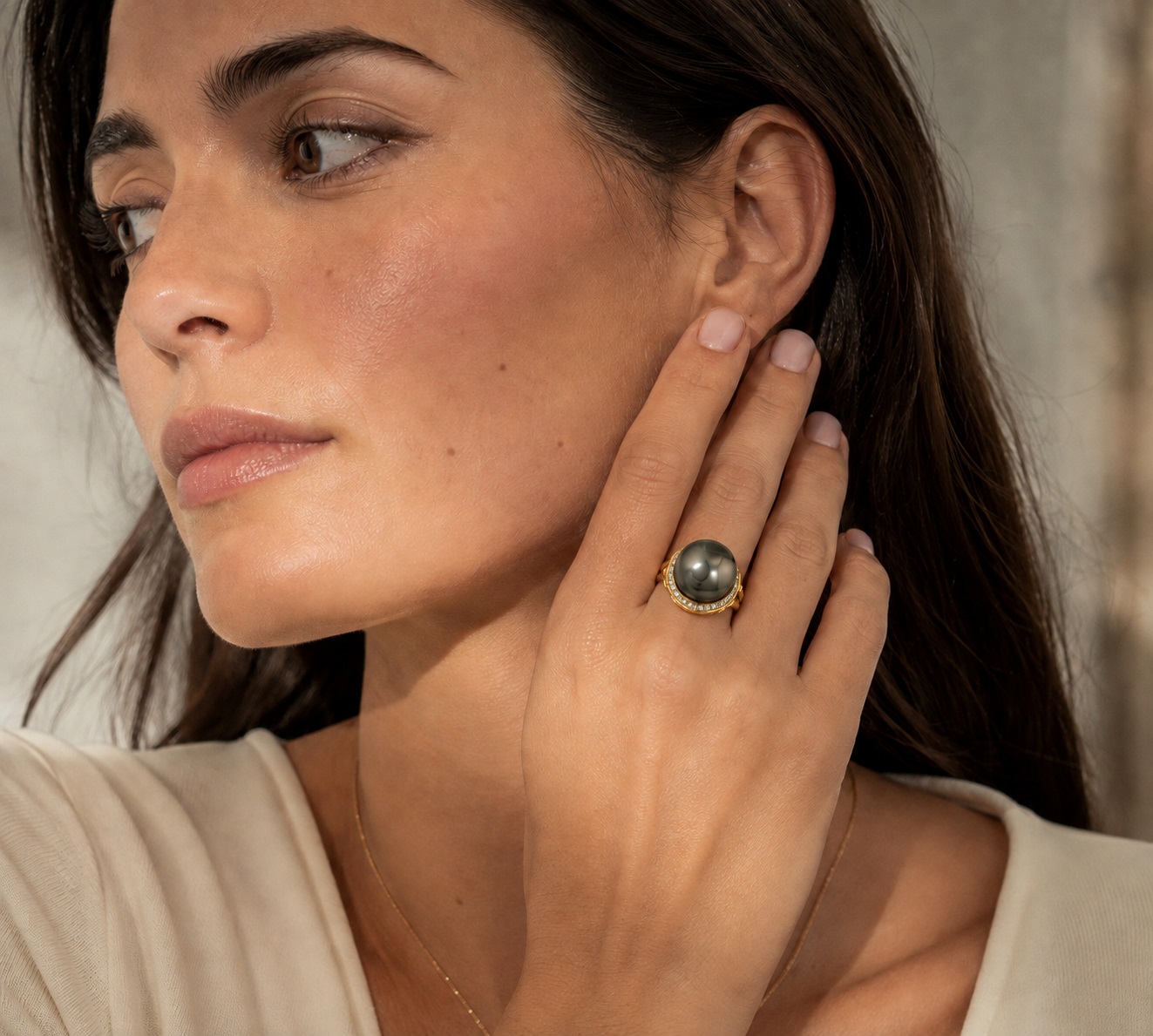Tahitian South Sea Pearl & Diamond Bella Ring - Model Image