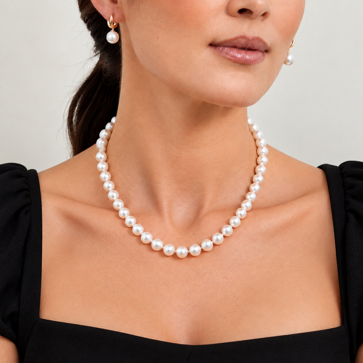8.5-9.0mm Japanese Akoya White Pearl Necklace - AA+ Quality - Model Image