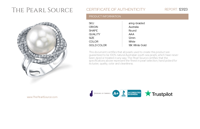 South Sea Pearl & Diamond Braided Ring-Certificate