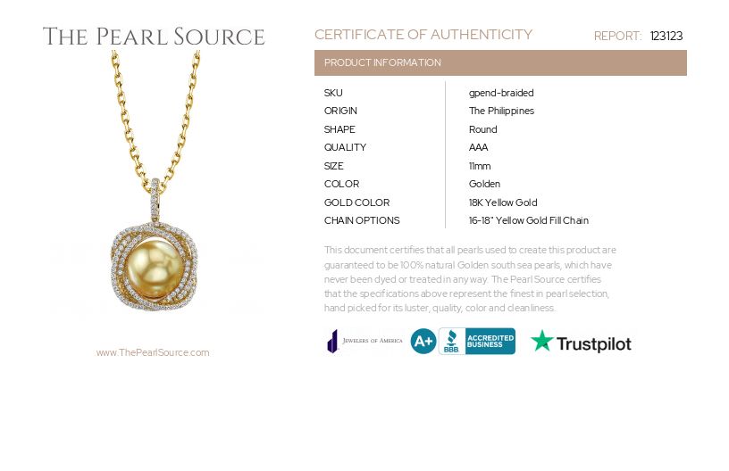 Golden Pearl & Diamond Braided Pendant-Certificate