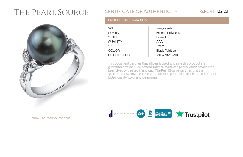 Tahitian South Sea Pearl & Diamond Ariella Ring-Certificate