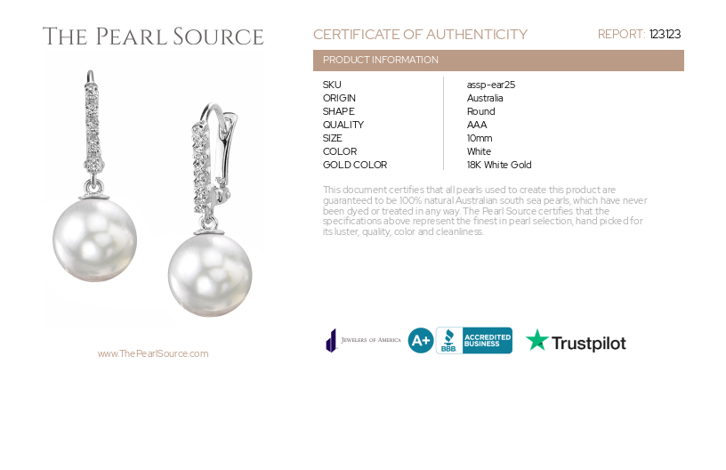 South Sea Pearl Britney Earrings-Certificate
