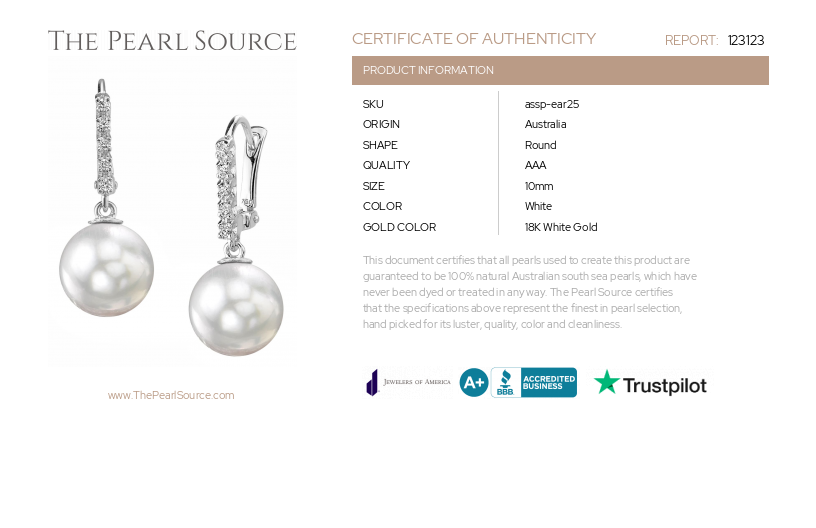 South Sea Pearl Britney Earrings-Certificate