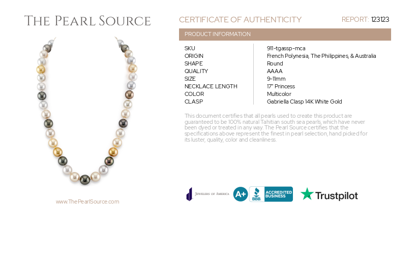 9-11mm South Sea Multicolor Pearl Necklace - AAAA Quality-Certificate