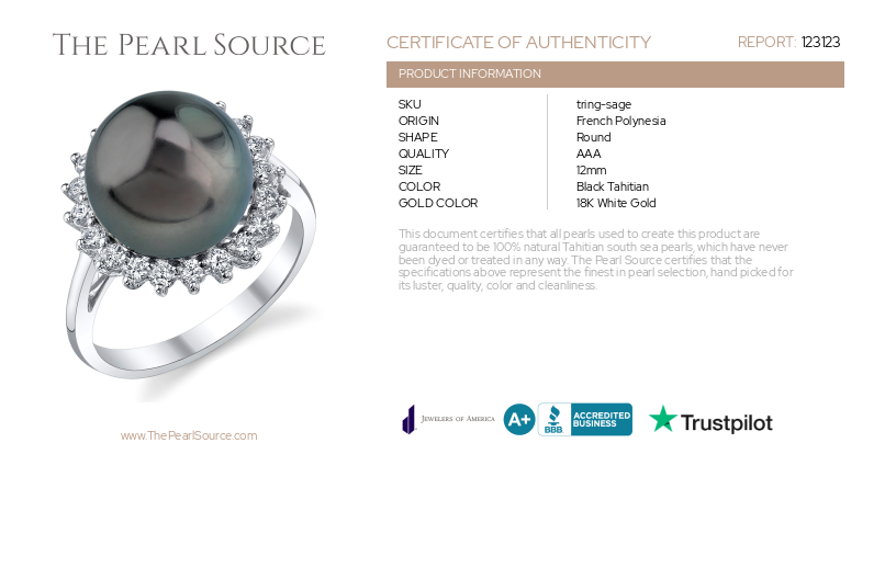Tahitian South Sea Pearl & Diamond Sage Ring-Certificate