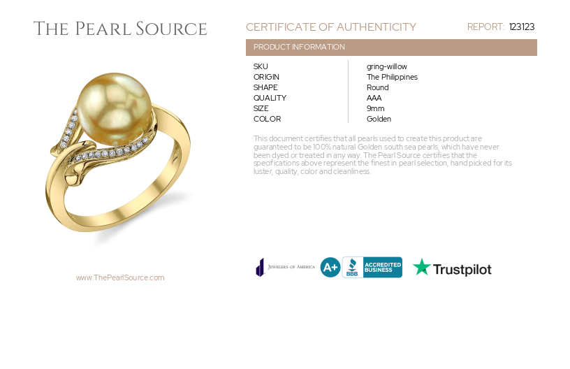 Golden Pearl & Diamond Willow Ring-Certificate
