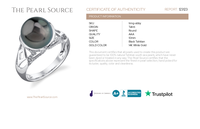 Tahitian South Sea Pearl & Diamond Abby Ring-Certificate