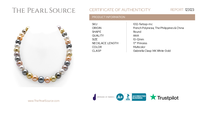 10-12mm South Sea & Freshwater Multicolor Pearl Necklace - AAA Quality-Certificate
