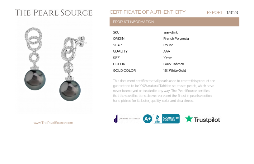 Tahitian South Sea Pearl & Diamond Link Earrings-Certificate