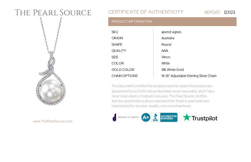 14mm South Sea Pearl & Diamond Agnes Pendant-Certificate
