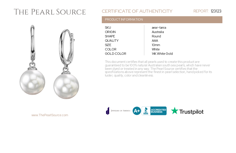 South Sea Pearl Huggie Tania Earrings-Certificate