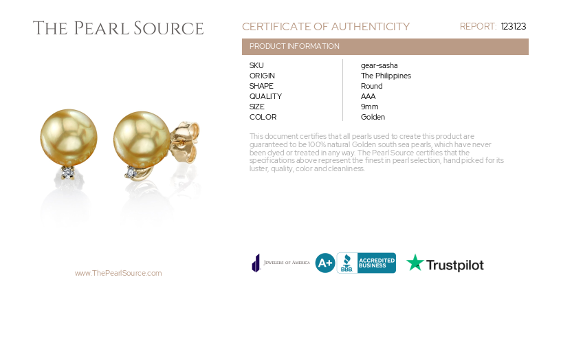 Golden South Sea Pearl & Diamond Sasha Earrings-Certificate