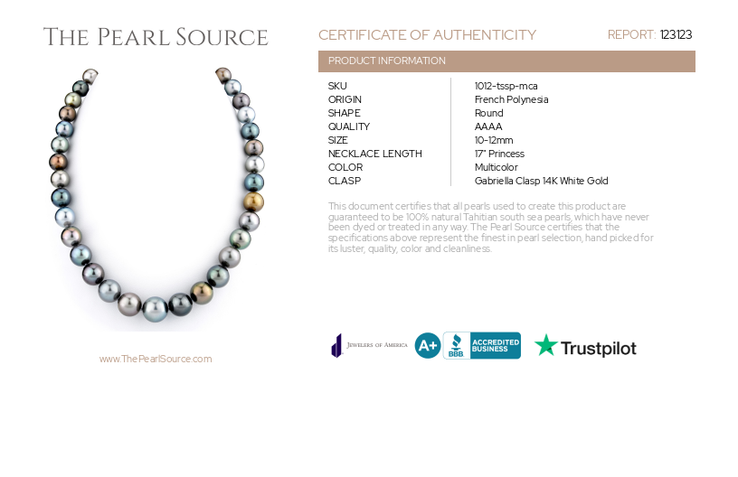 10-12mm Tahitian South Sea Pearl Multicolor Necklace - AAAA Quality-Certificate