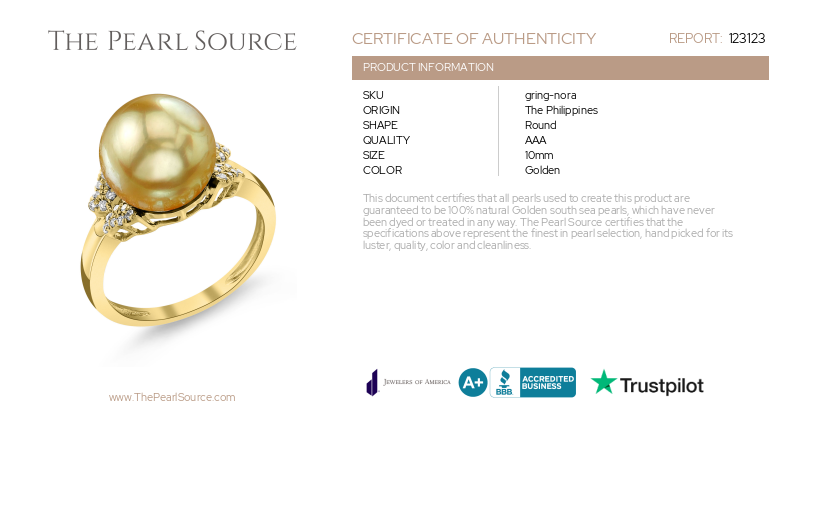 Golden South Sea Pearl & Diamond Nora Ring-Certificate