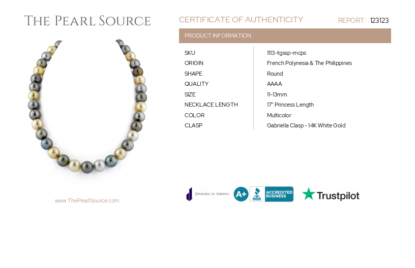 11-13mm Tahitian & Golden South Sea Pearl Necklace-Certificate