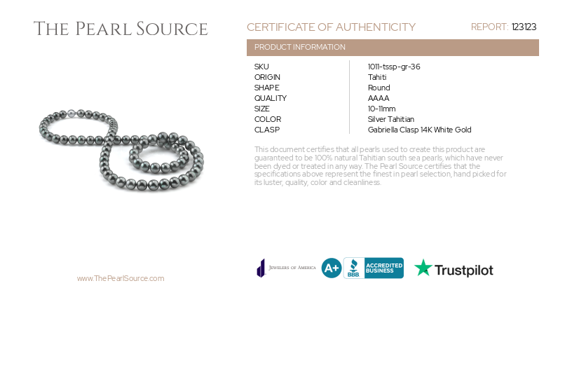 Opera Length 10-11mm Gray Tahitian South Sea Pearl Necklace - AAAA Quality-Certificate