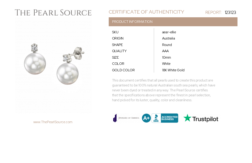 White South Sea Pearl & Diamond Ellie Earrings-Certificate