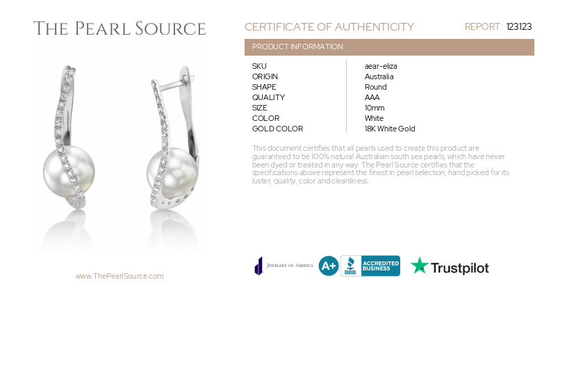 White South Sea Pearl & Diamond Eliza Earrings-Certificate